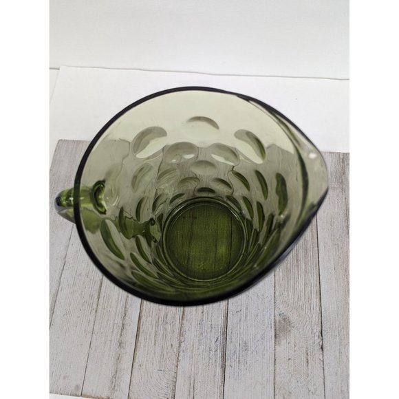 Hazel Atlas Eldorado Avocado Green Optic Dot Glass Pitcher 8" Tall - Picture 2 of 7